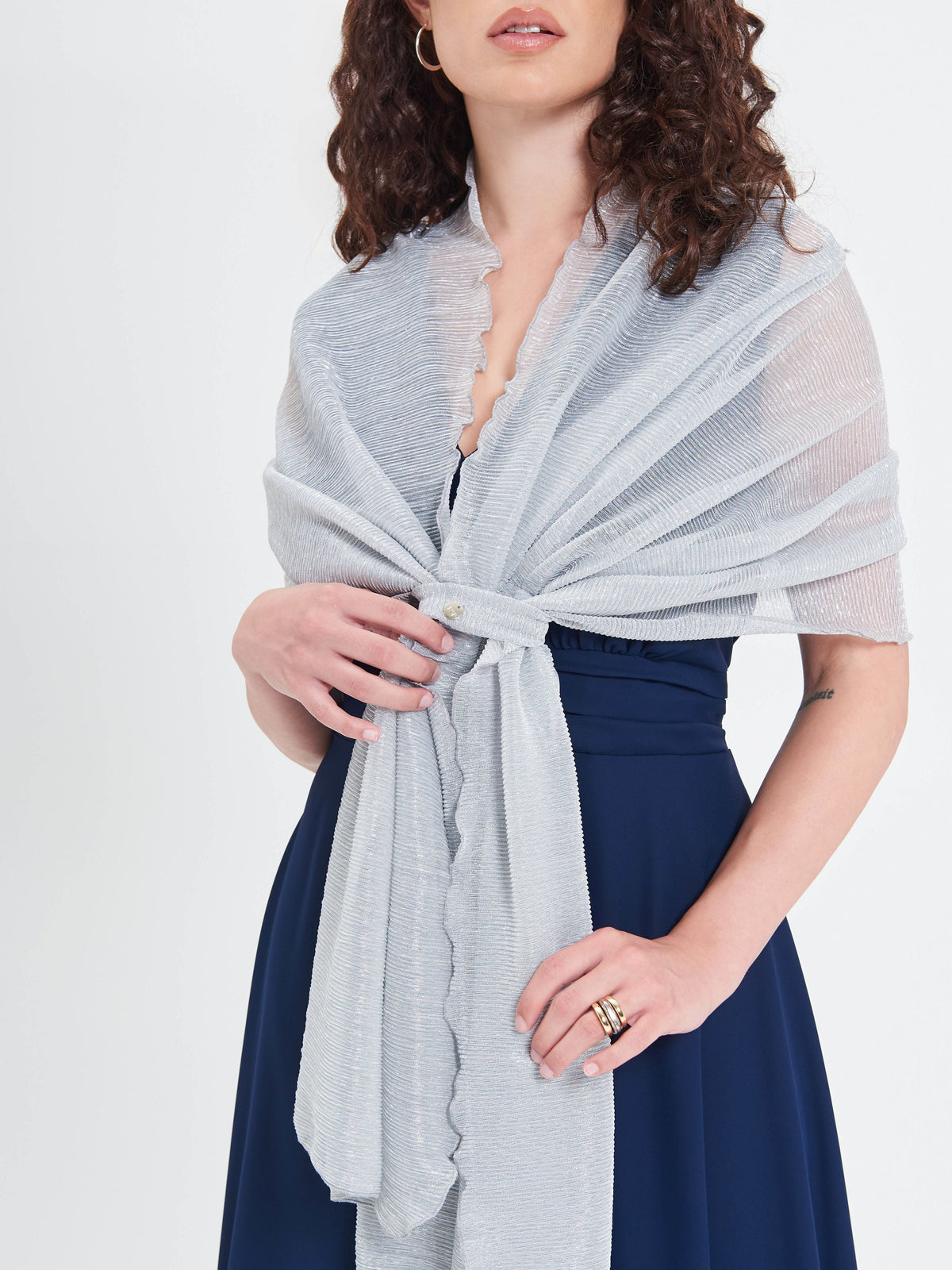 Stola Argento in Tessuto Jacquard con Filo Lurex