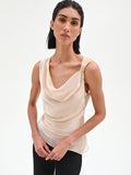 Top beige chiaro drappeggiato in tessuto cangiante