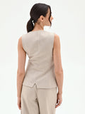 Gilet beige gessato con punti luce