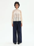 Blusa in pizzo panna bianco con collo alto
