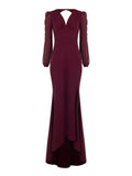 Abito lungo asimmetrico bordeaux rosso