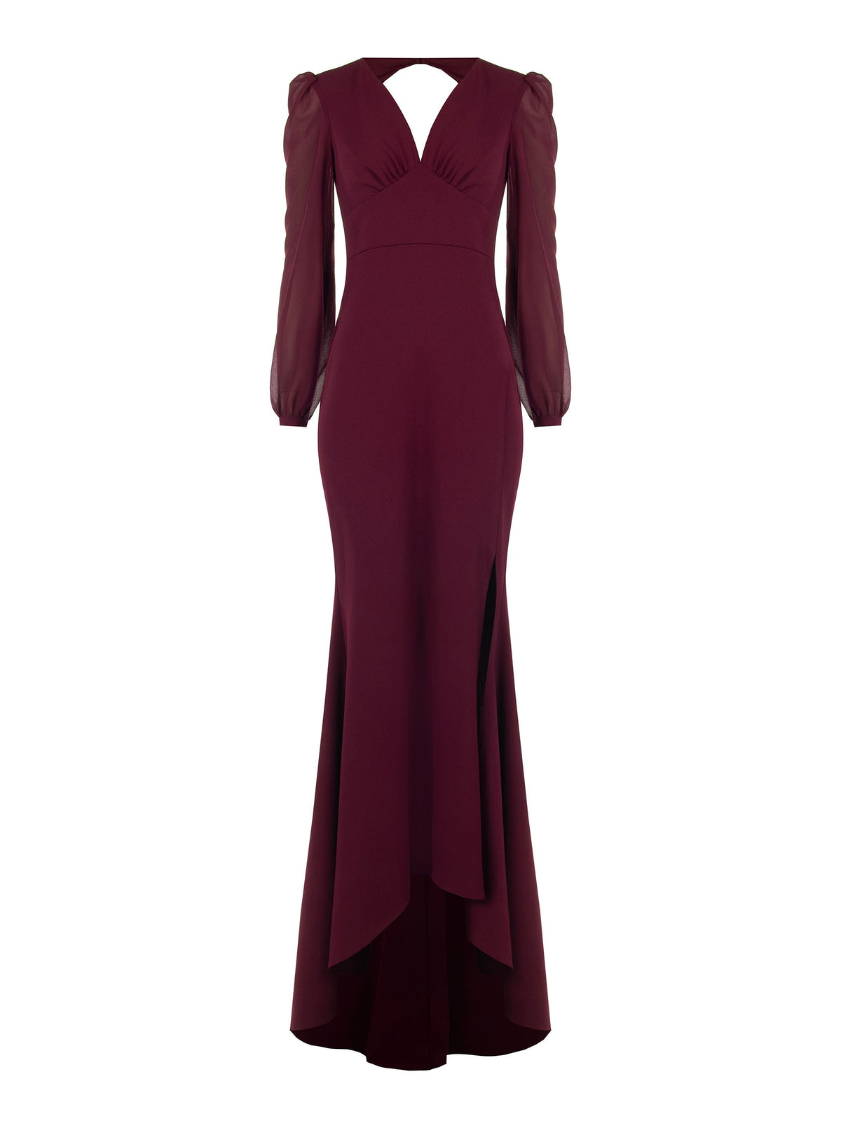 Abito lungo asimmetrico bordeaux rosso