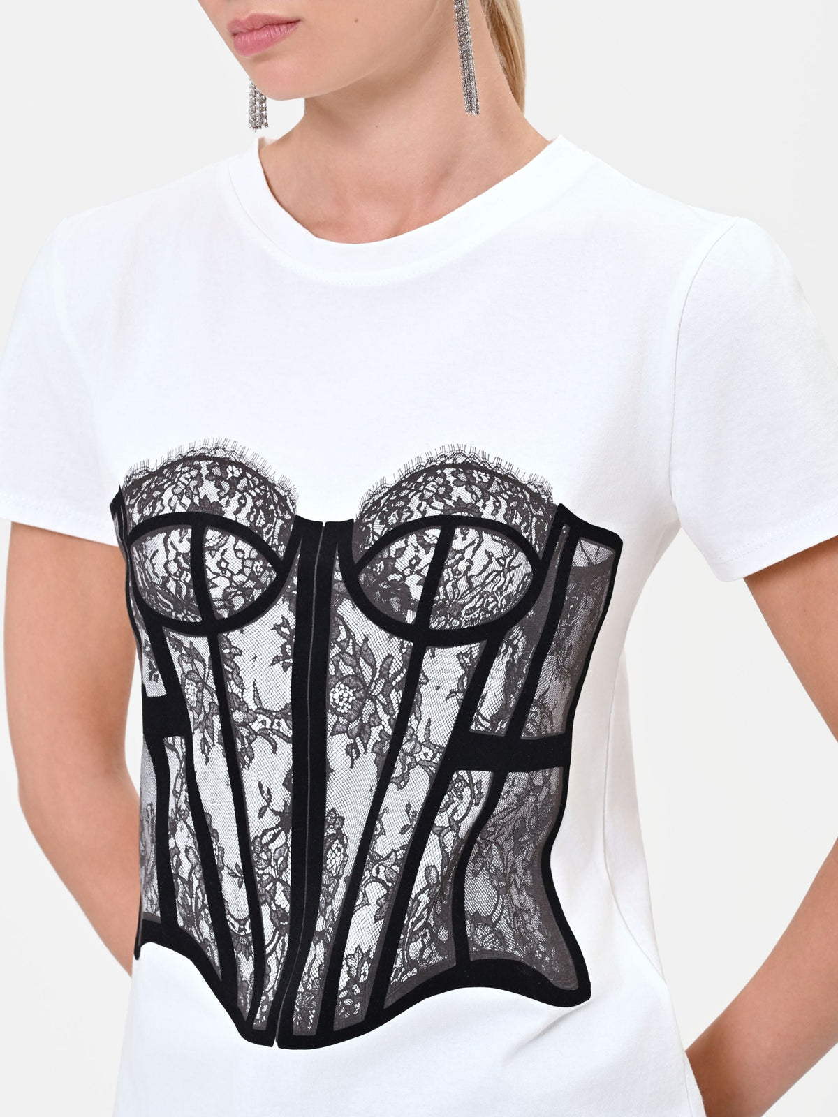 T-shirt panna con stampa bustier a rilievo