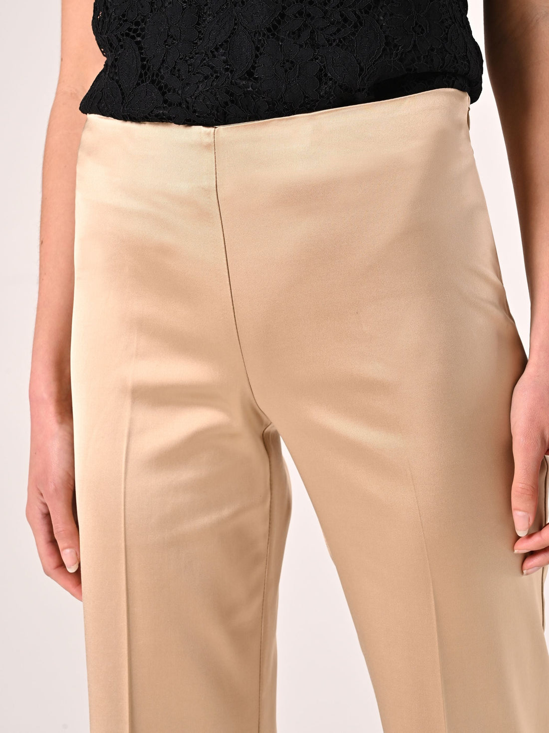 Pantaloni in Raso di Viscosa Beige Scuro