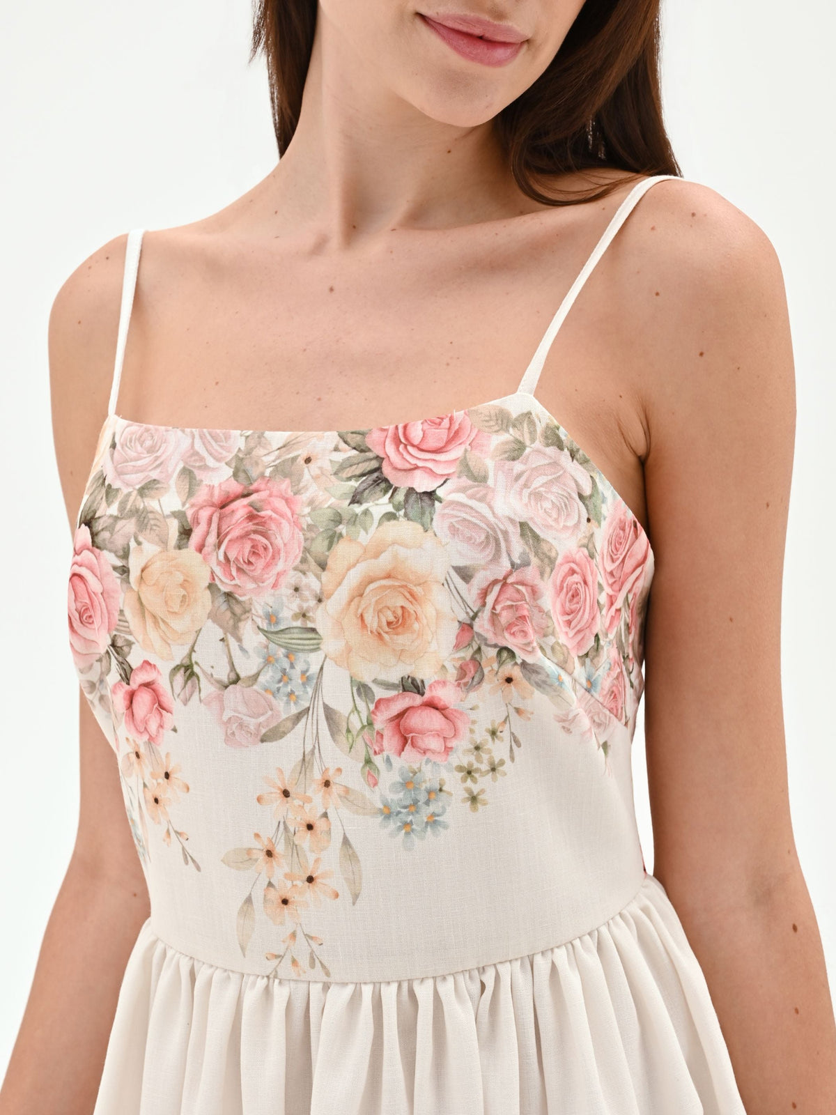 Abito corto bianco con stampa rose