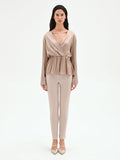 Blusa portafoglio tortora beige con arriccio