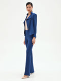 Pantalone mid flared blu brillante con fascione