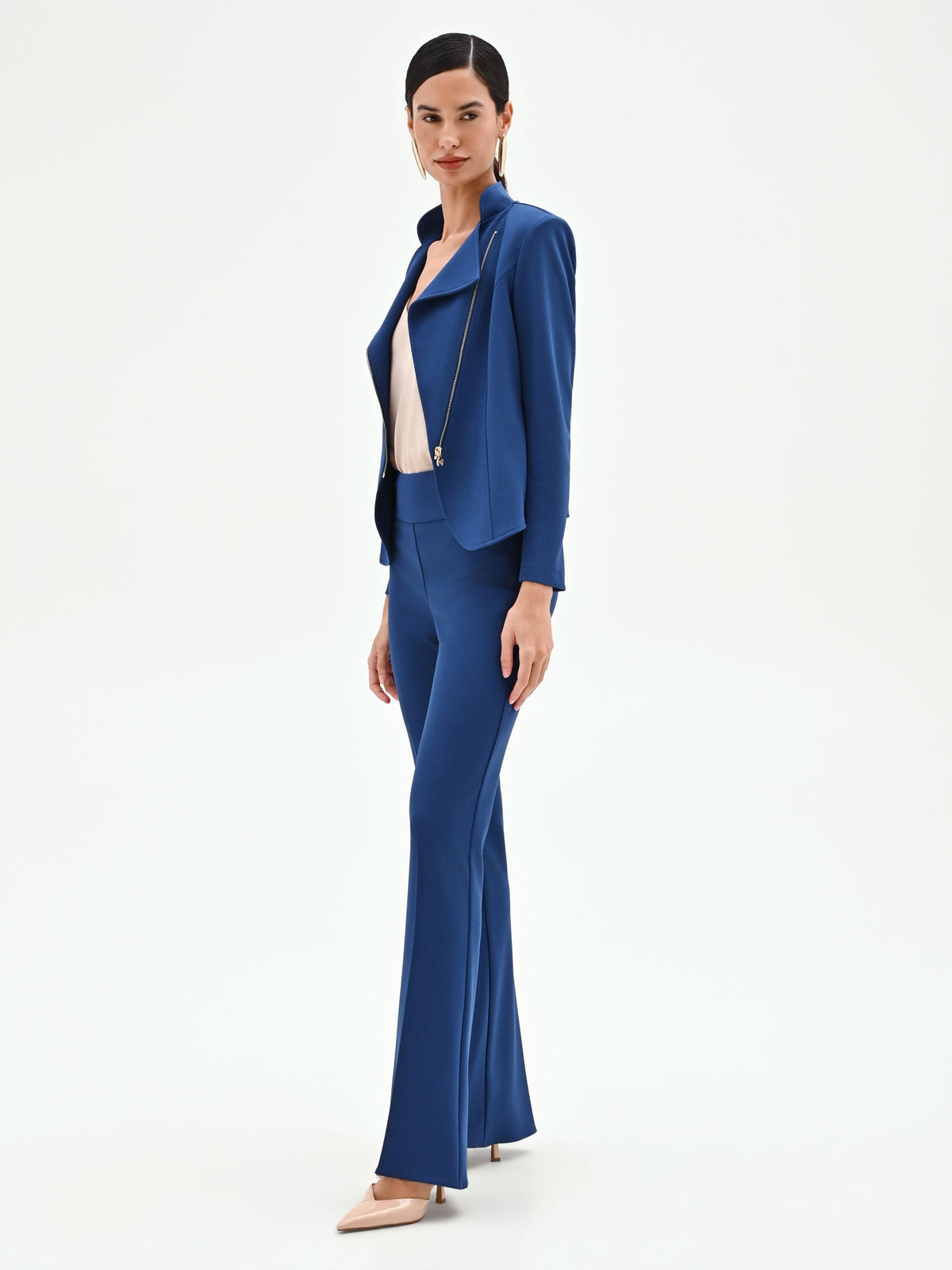 Pantalone mid flared blu brillante con fascione