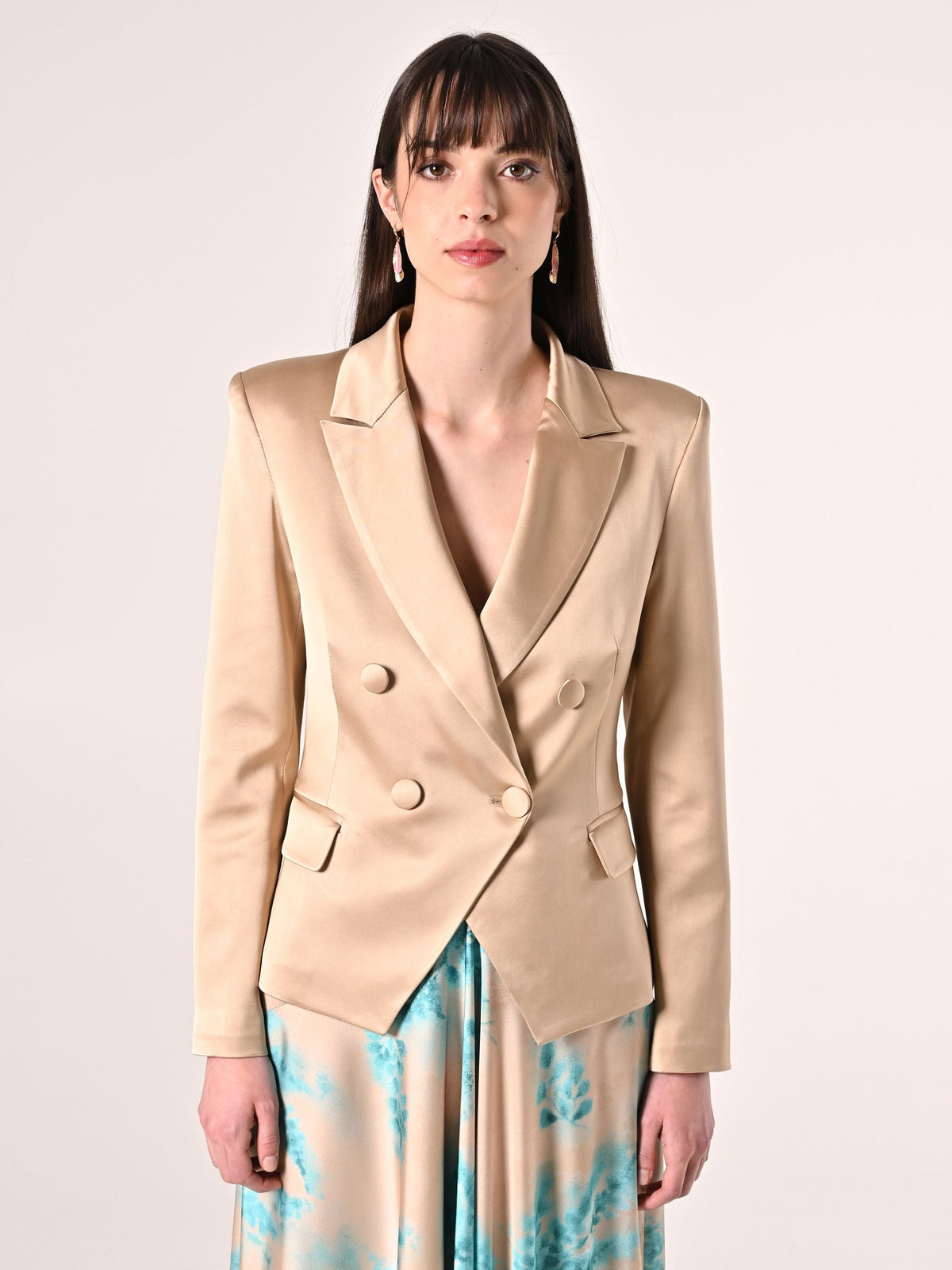 Giacca in Raso di Viscosa Beige Scuro
