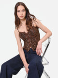Top bustier cioccolato in pizzo floreale