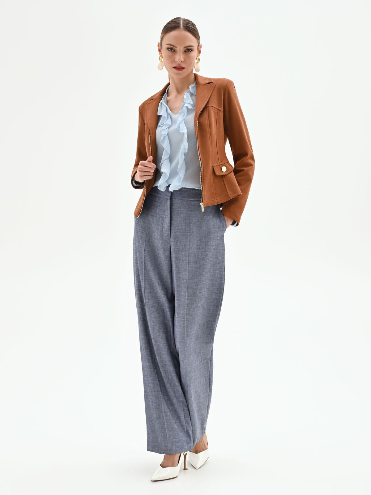 Pantalone a gamba ampia in chambray