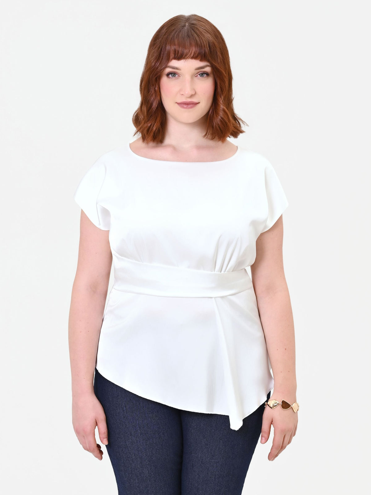 Blusa Curvy asimmetrica panna bianco in raso