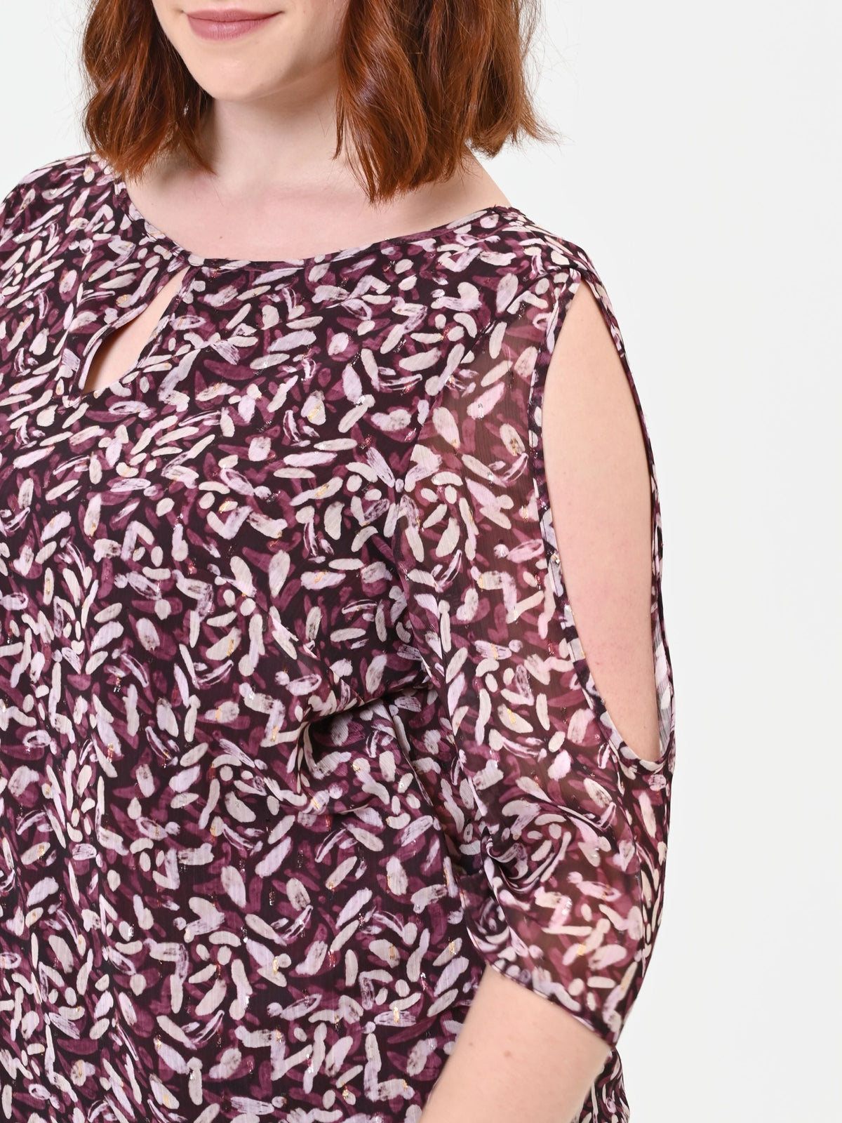 Blusa Curvy  rosso bordeaux in raso fantasia
