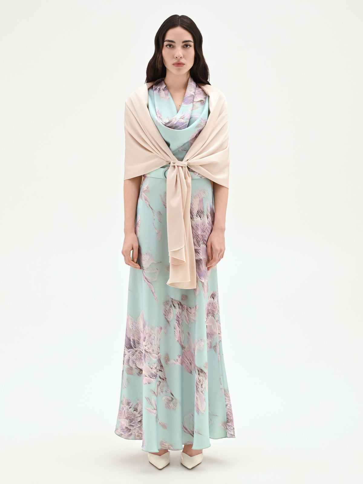 Stola in raso beige chiaro con passante