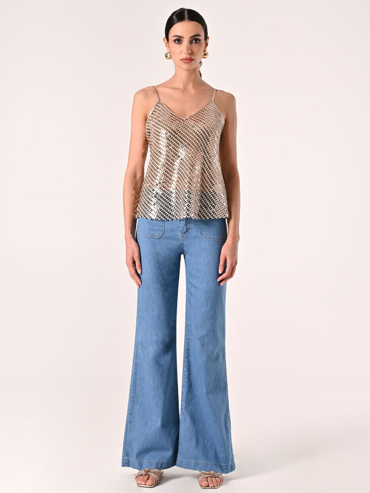 Top Oro Crochet & Paillettes