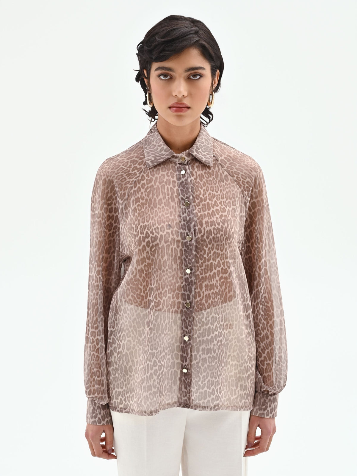Camicia stampa animalier tortora beige