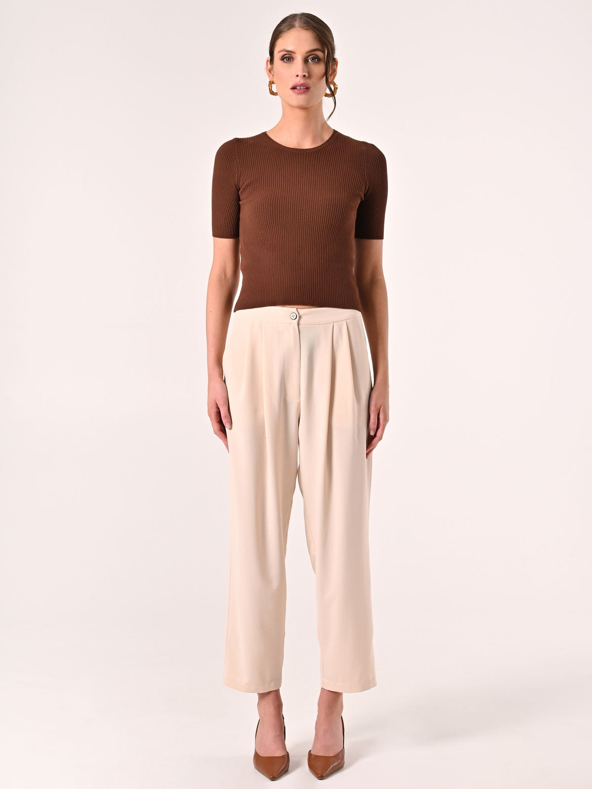 Pantaloni effetto Goffrato Beige