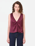 Top in raso bordeaux rosso con nodo