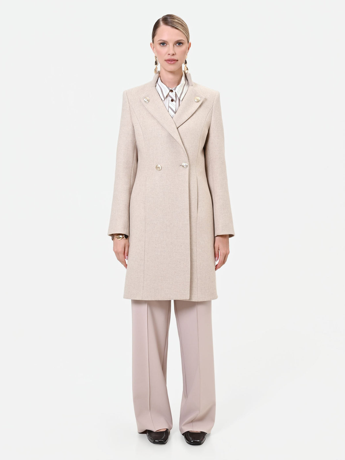 Cappotto doppiopetto tortora beige misto lana