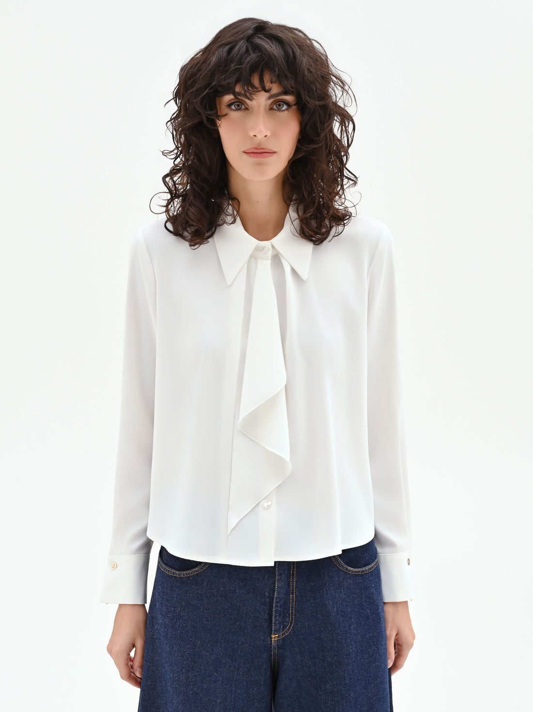 Camicia panna bianco con plastron asimmetrico