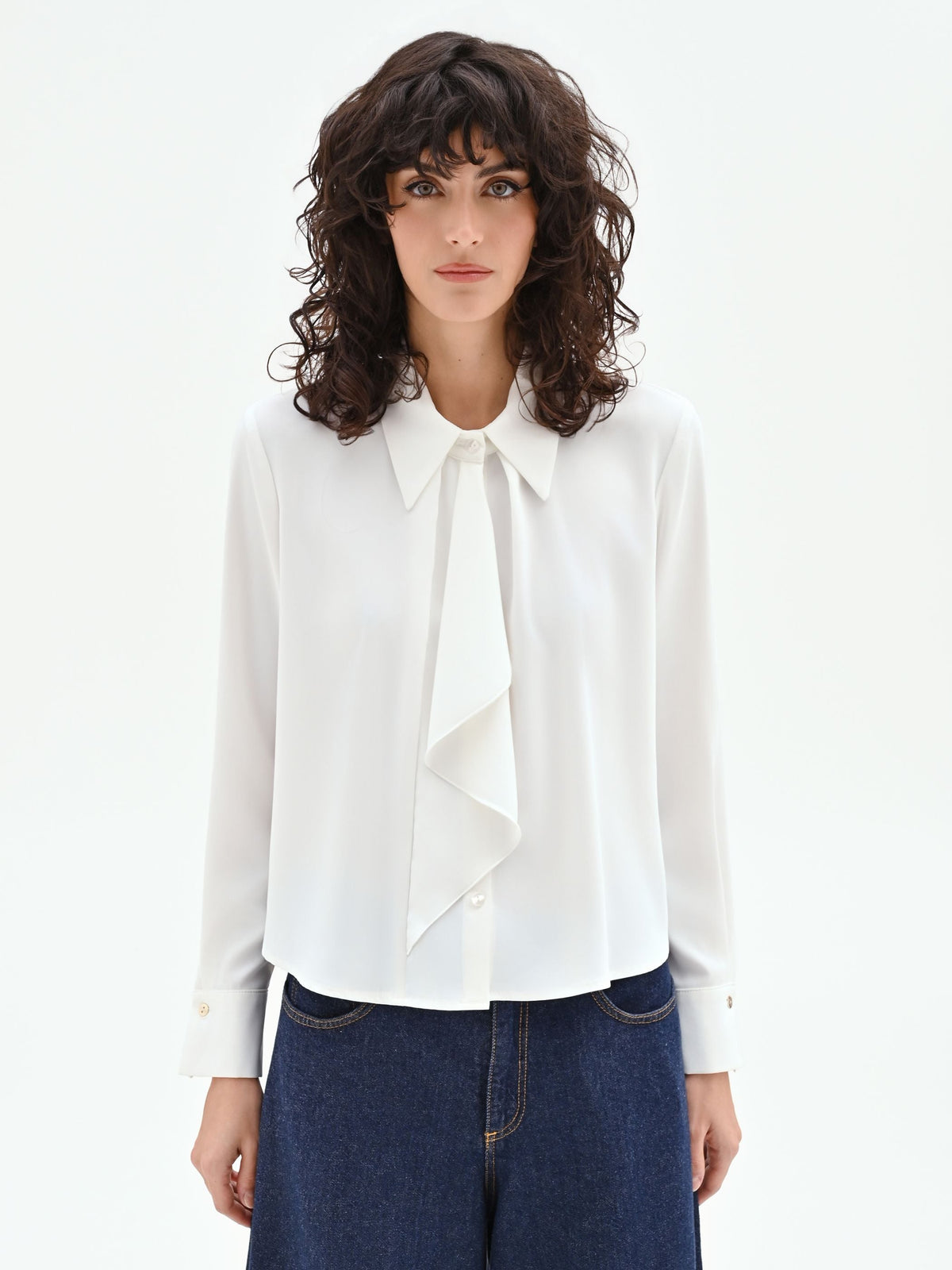 Camicia panna bianco con plastron asimmetrico