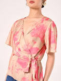Blusa stampa Astratta Beige Scuro & Rosa Camelia