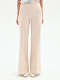 Pantalone a palazzo beige chiaro con risvolto