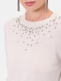 Maglia in viscosa tortora beige con applicazioni gioiello