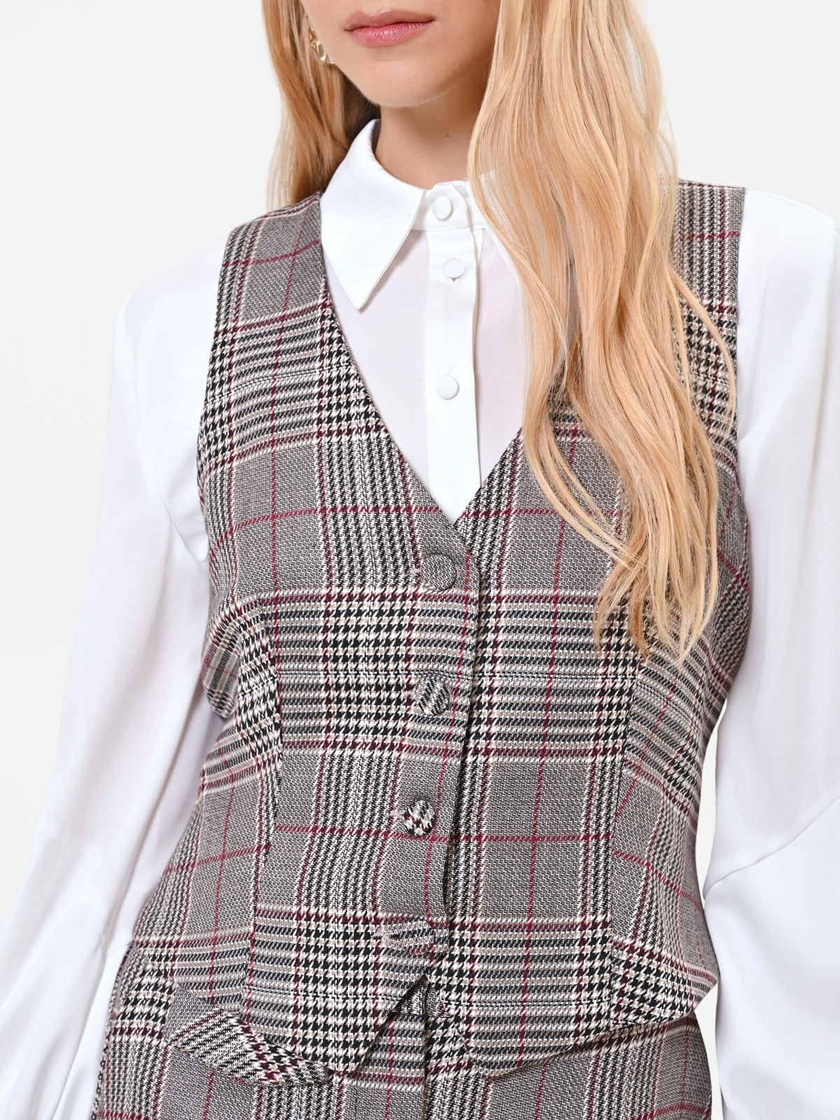 Gilet principe di galles tortora beige in poliviscosa
