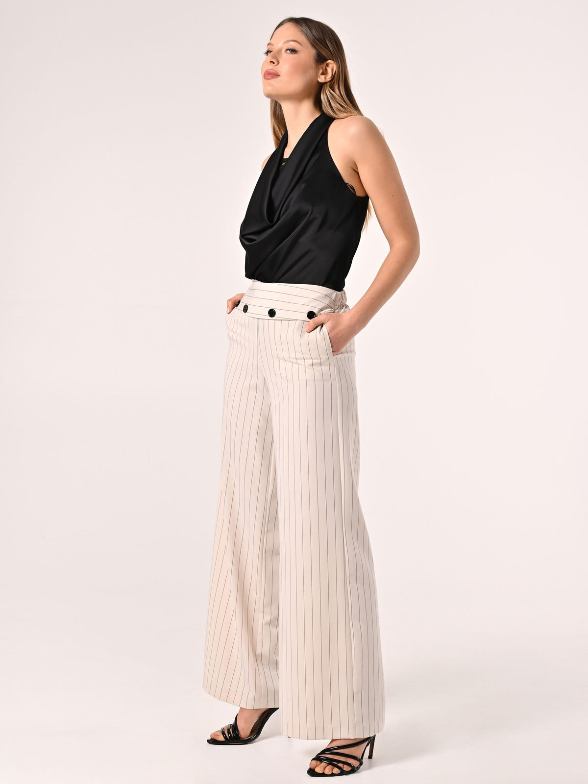 Pantaloni Bianchi a Righe Blu