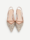 Slingback marrone cuoio con intreccio e paillettes