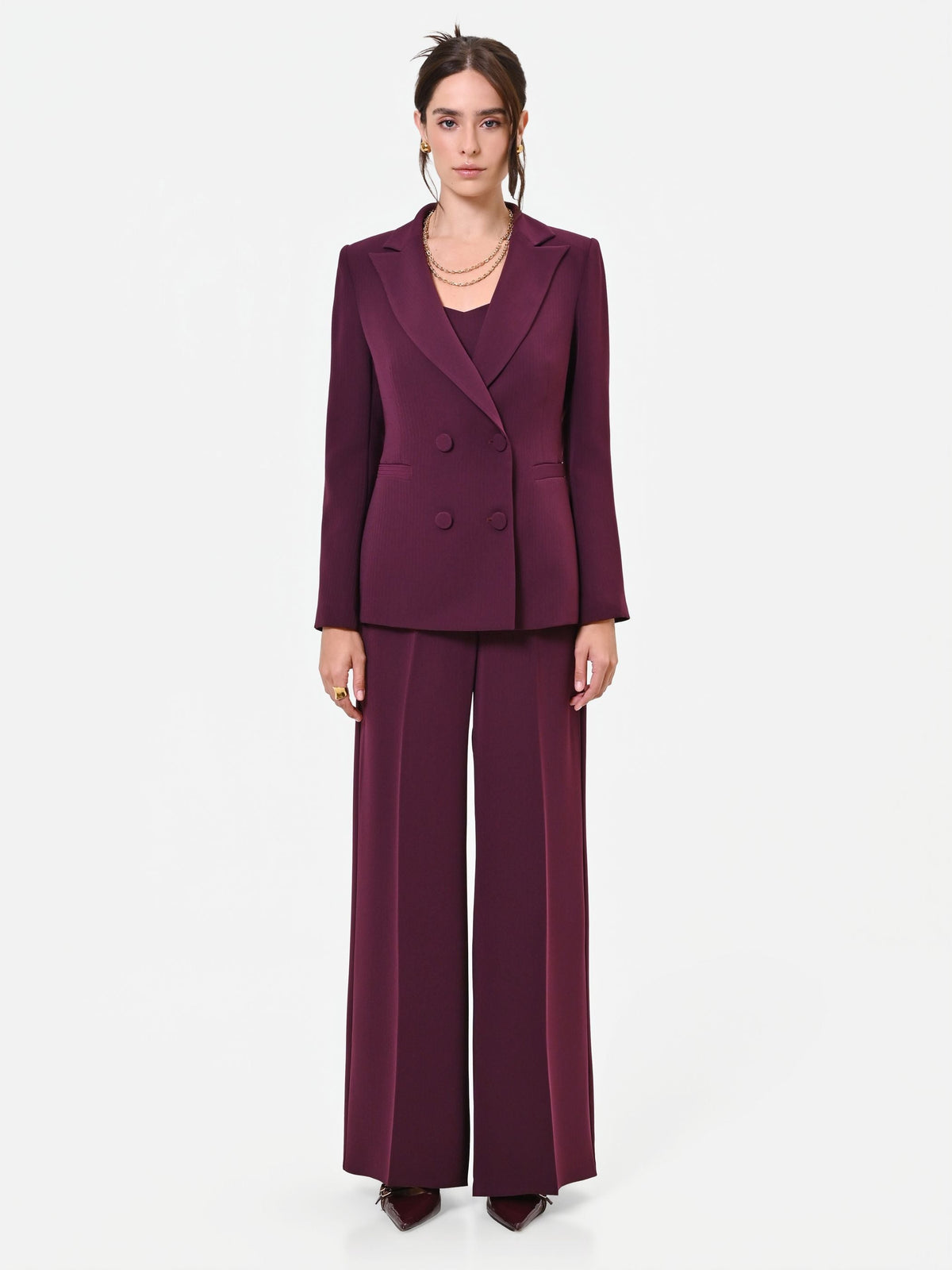 Giacca Studio doppiopetto gessata bordeaux rosso in crepe