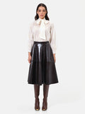 Gonna midi marrone in similpelle stampa cocco