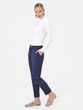 Pantalone in misto viscosa blu navy gessato