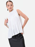 Top smanicato plissé panna bianco