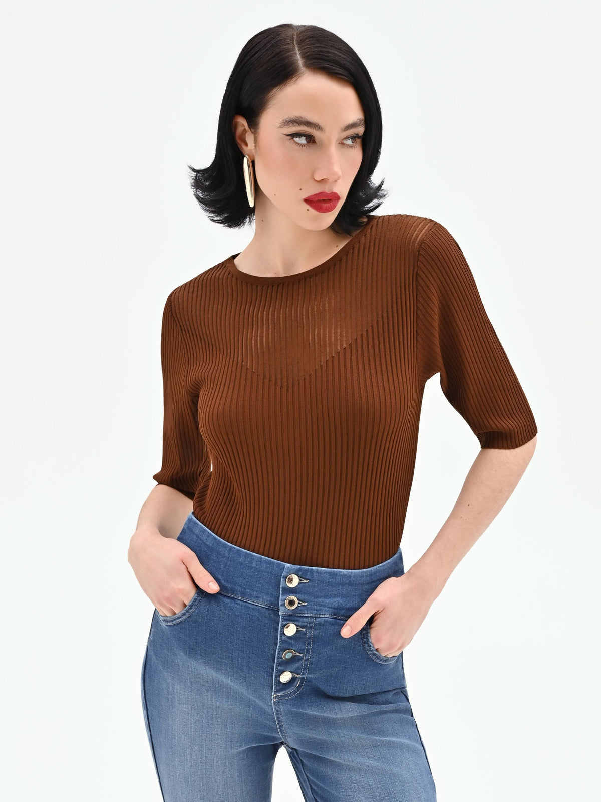 Maglia color cioccolato a costine