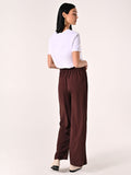 Pantaloni Marrone Cioccolato con Nodo effetto Goffrato