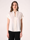 Blusa con Collo alla Coreana Bianca