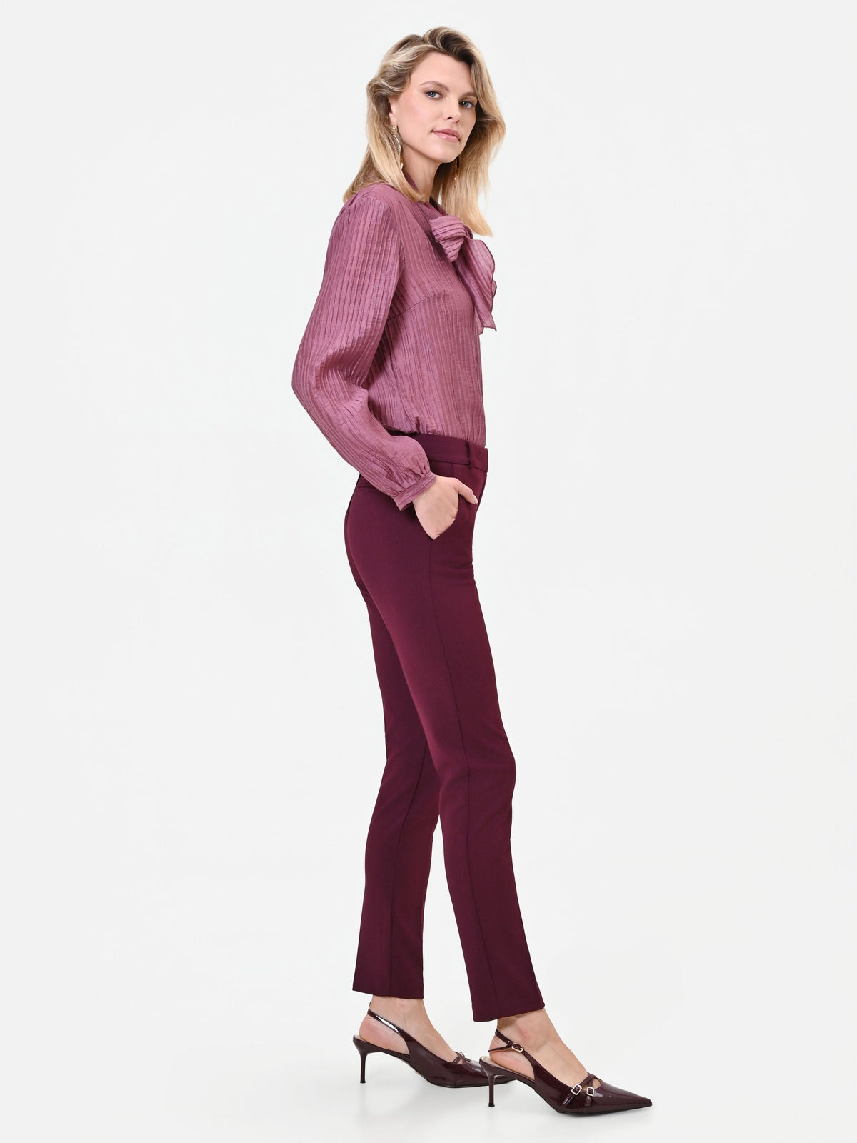 Pantalone skinny bordeaux rosso in scuba mano crepe