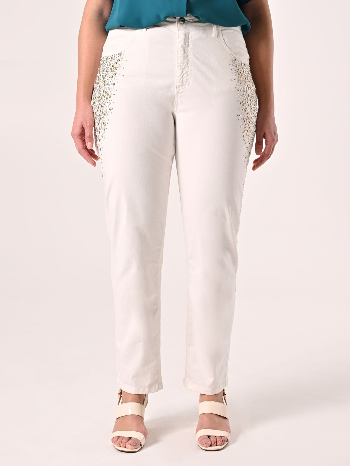 Jeans Curvy Bianchi con Borchi e Strass
