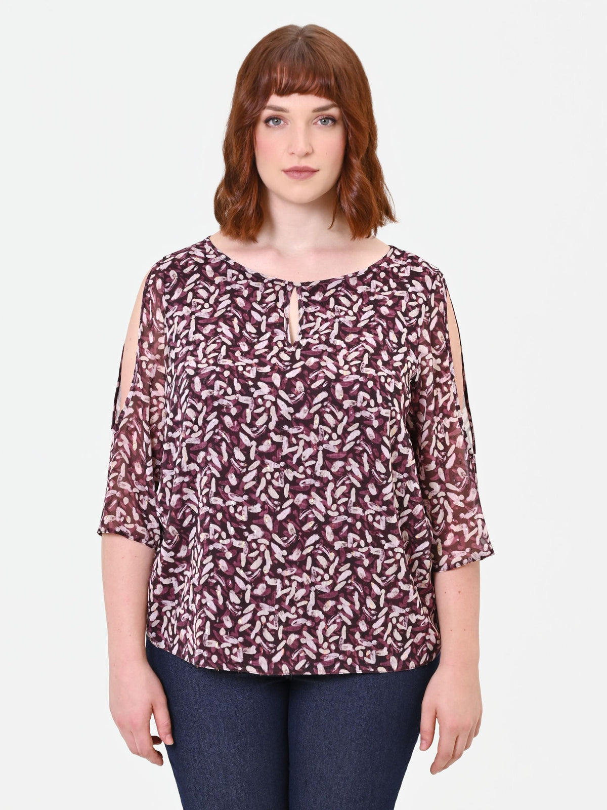 Blusa Curvy  rosso bordeaux in raso fantasia