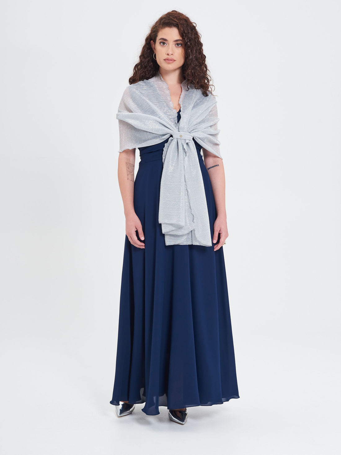 Stola Argento in Tessuto Jacquard con Filo Lurex