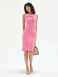 Abito tubino rosa con nodo e cut-out