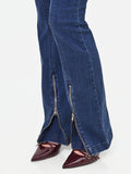 Pantaloni jeans blu con spacco frontale