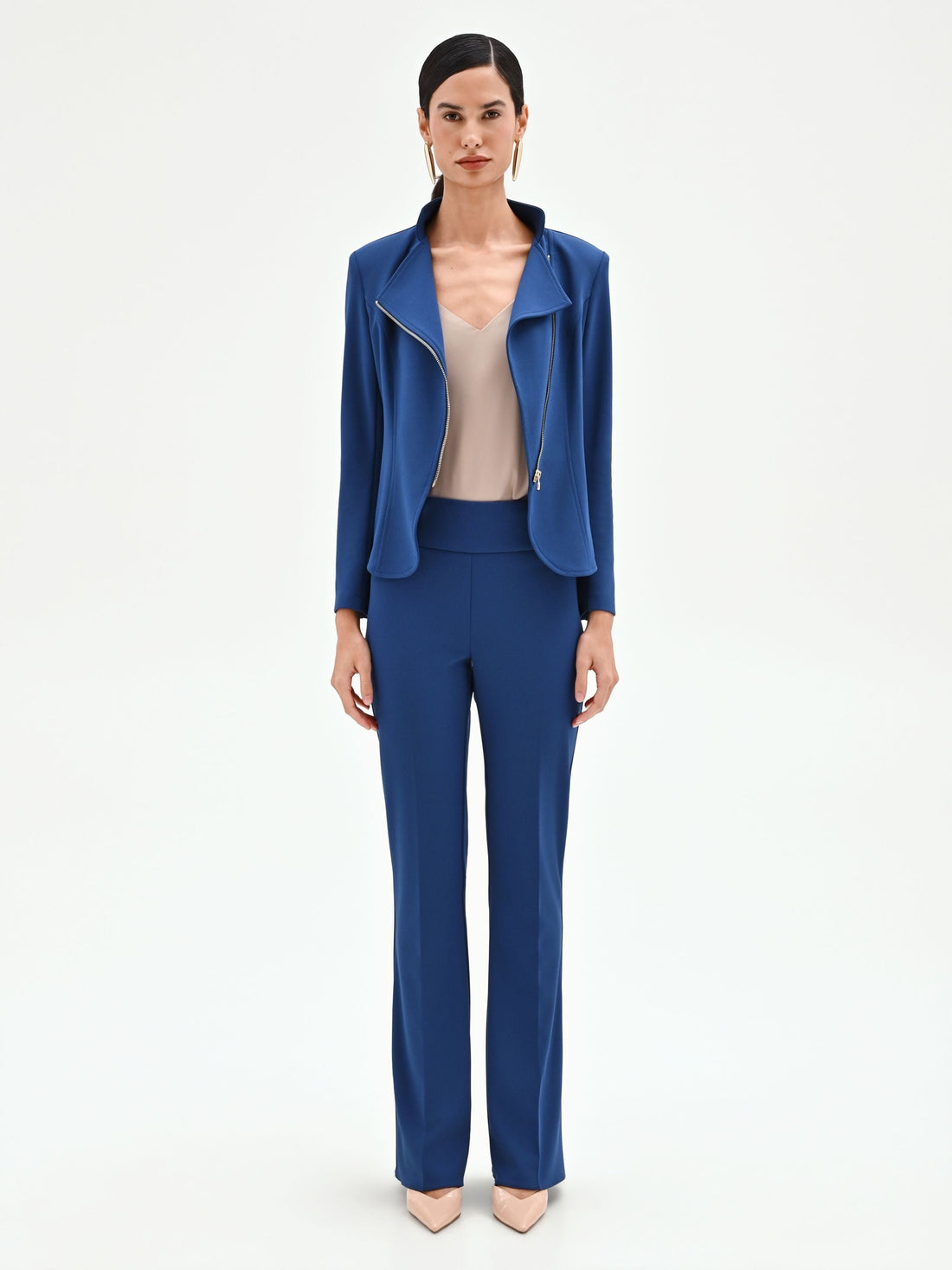 Pantalone mid flared blu brillante con fascione