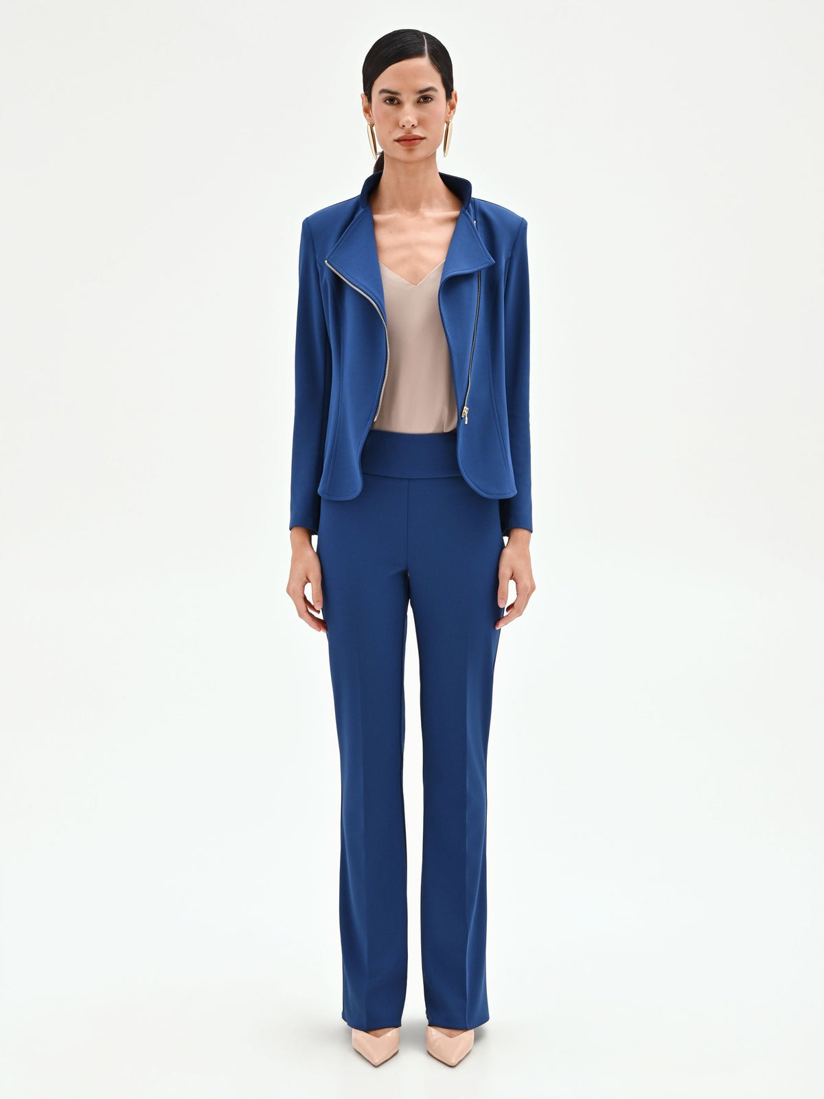Pantalone mid flared blu brillante con fascione