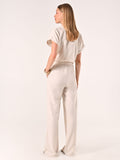 Pantaloni Beige Ampi in Lino Cotone