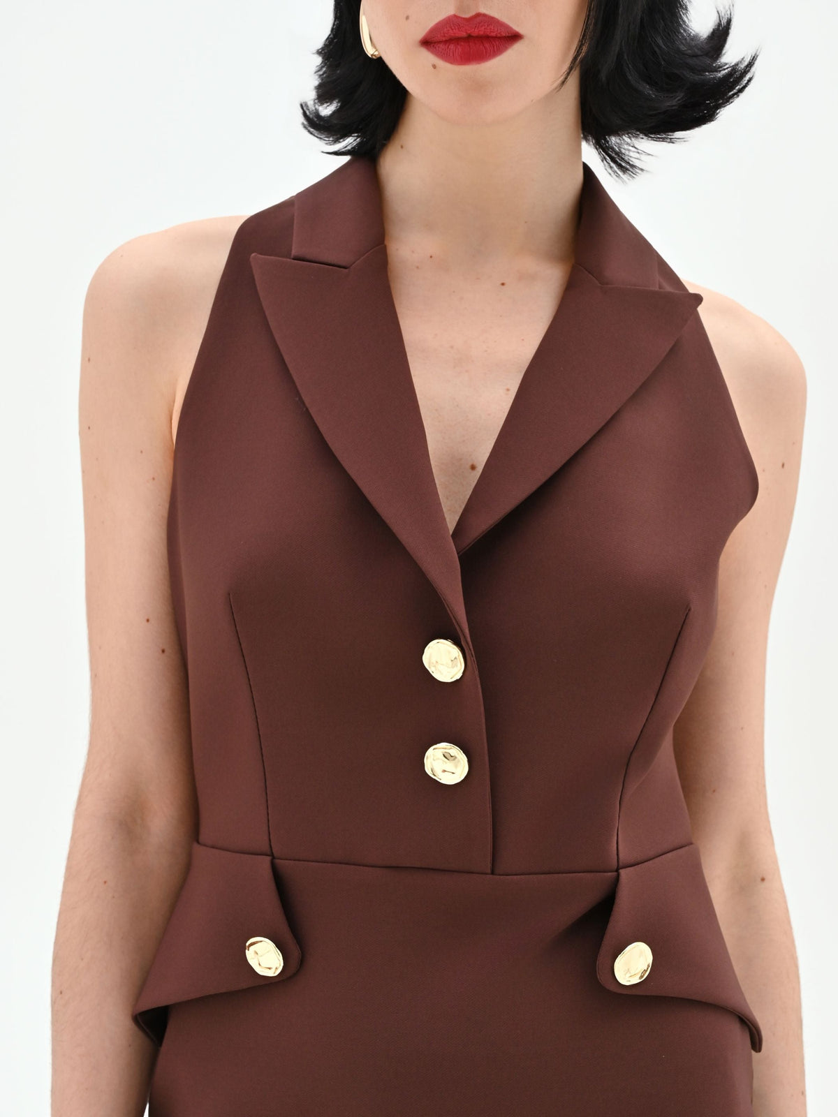 Abito corto cioccolato effetto blazer