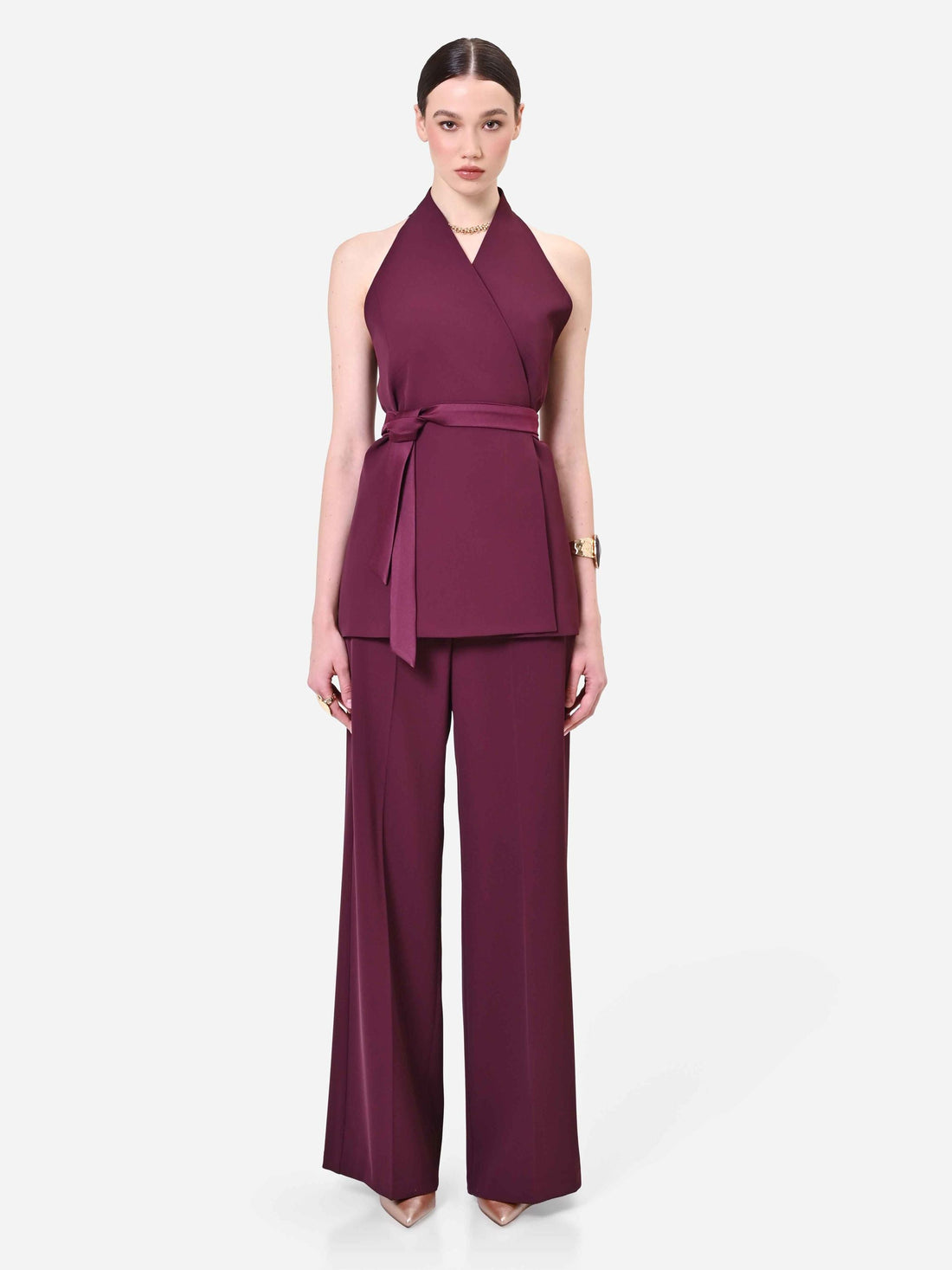 Gilet bordeaux rosso con cintura in vita