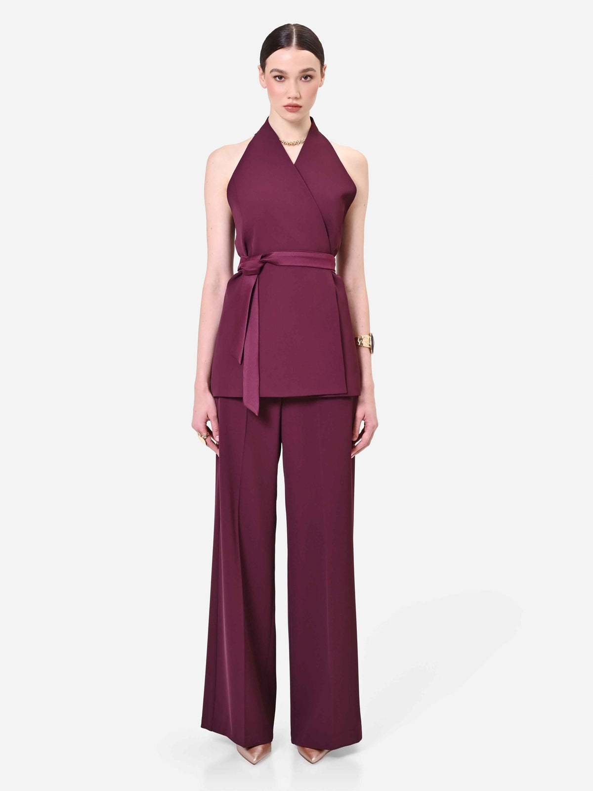 Gilet bordeaux rosso con cintura in vita